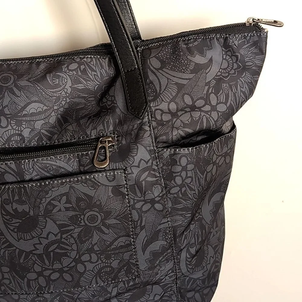 Sakroots Large Travel/Laptop Tote Gray/Black Floral Pattern NWOT